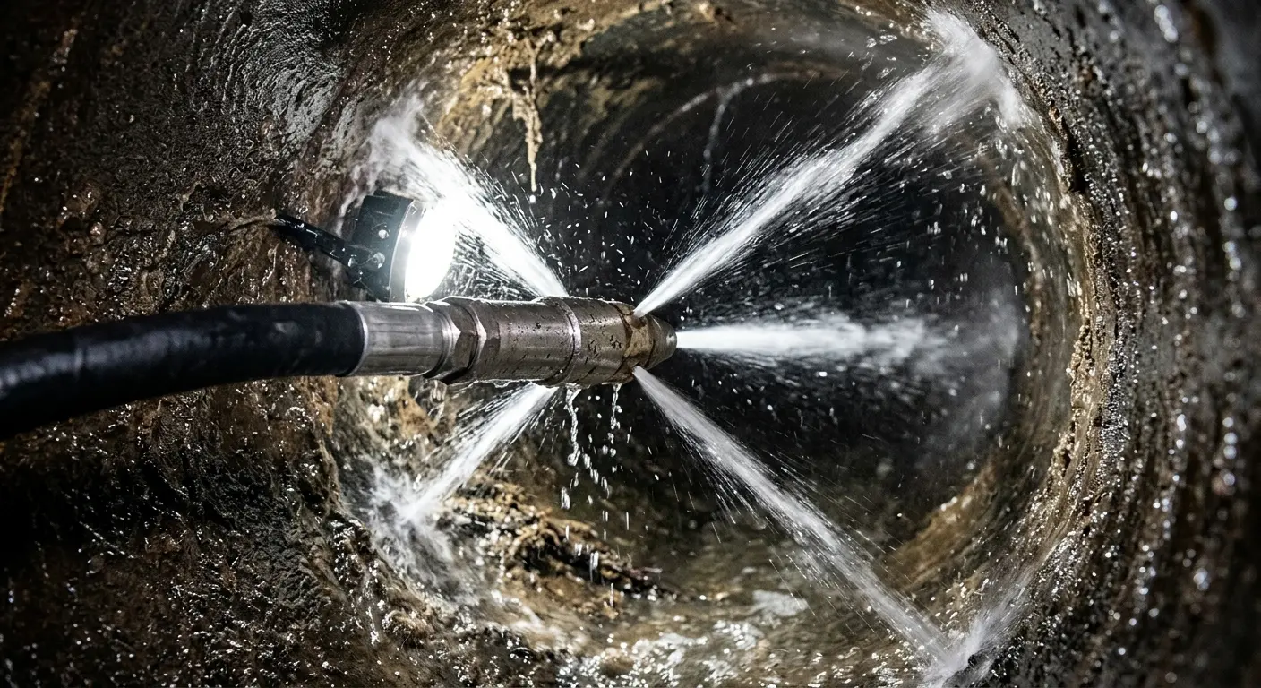 High-pressure hydro jetting nozzle cleaning sewer pipe for Storm Drain Cleaning in Rigby